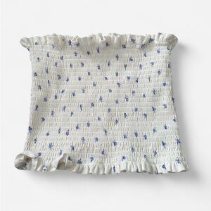 White and Blue Smocked Ruffle Top